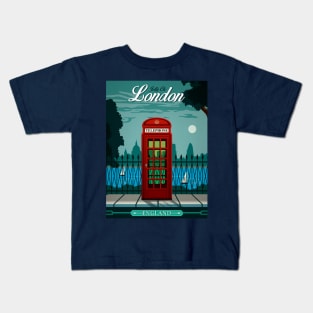 Vintage Travel Poster - London Phone Booth - Not Tardis Kids T-Shirt